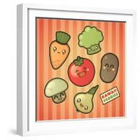 Kawaii Smiling Vegetables-diarom-Framed Art Print