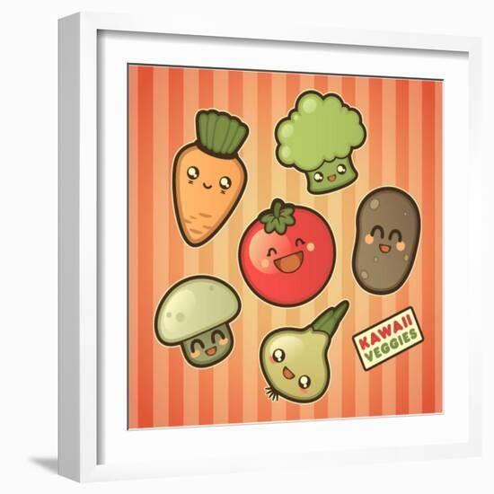 Kawaii Smiling Vegetables-diarom-Framed Art Print