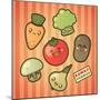 Kawaii Smiling Vegetables-diarom-Mounted Art Print