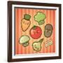 Kawaii Smiling Vegetables-diarom-Framed Art Print