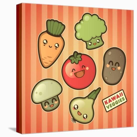 Kawaii Smiling Vegetables-diarom-Stretched Canvas