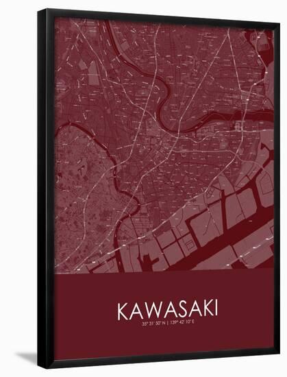 Kawasaki, Japan Red Map-null-Framed Poster