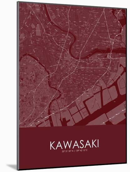 Kawasaki, Japan Red Map-null-Mounted Poster