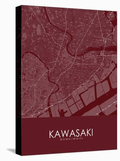 Kawasaki, Japan Red Map-null-Stretched Canvas