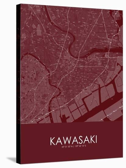 Kawasaki, Japan Red Map-null-Stretched Canvas