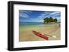 Kayak and Fisherman Island, Abel Tasman National Park, Nelson Region, South Island, New Zealand-David Wall-Framed Photographic Print