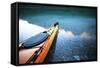 Kayak in Bowman Lake, Glacier National Park, Montana-Lindsay Daniels-Framed Stretched Canvas