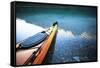 Kayak in Bowman Lake, Glacier National Park, Montana-Lindsay Daniels-Framed Stretched Canvas