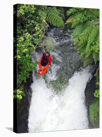 Kayak in Tutea's Falls, Okere River, New Zealand-David Wall-Stretched Canvas