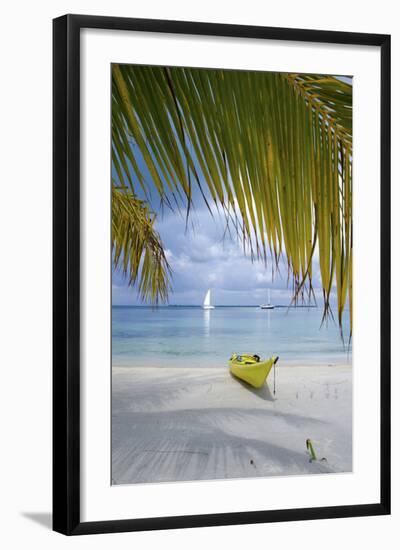 Kayak on White Sand Beach, Southwater Cay, Stann Creek, Belize-Cindy Miller Hopkins-Framed Photographic Print