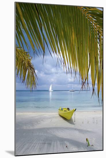 Kayak on White Sand Beach, Southwater Cay, Stann Creek, Belize-Cindy Miller Hopkins-Mounted Photographic Print