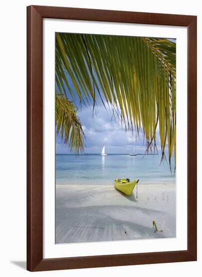 Kayak on White Sand Beach, Southwater Cay, Stann Creek, Belize-Cindy Miller Hopkins-Framed Photographic Print