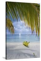 Kayak on White Sand Beach, Southwater Cay, Stann Creek, Belize-Cindy Miller Hopkins-Stretched Canvas