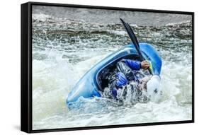 Kayak on Whitewater. Focus on Back of Kayak and Water-soupstock-Framed Stretched Canvas