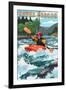 Kayak Oregon - River Scene-Lantern Press-Framed Art Print