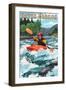 Kayak Oregon - River Scene-Lantern Press-Framed Art Print