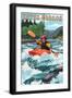 Kayak Oregon - River Scene-Lantern Press-Framed Art Print