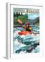 Kayak Oregon - River Scene-Lantern Press-Framed Art Print