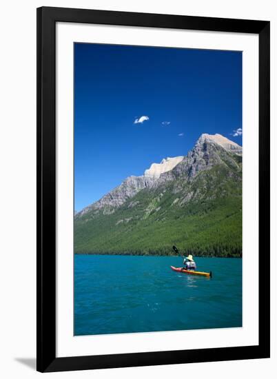 Kayaker At Glacier National Park. Bow Lake.-Lindsay Daniels-Framed Photographic Print