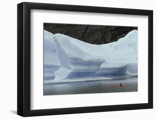 Kayaker exploring Grey Lake and Glacier, Torres del Paine National Park, Chile, Patagonia-Adam Jones-Framed Photographic Print