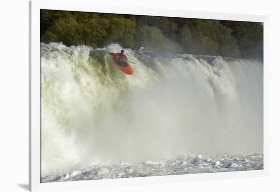 Kayaker Going over Maruia Falls, Tasman, South Island, New Zealand-David Wall-Framed Photographic Print