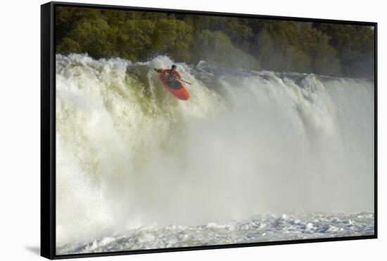 Kayaker Going over Maruia Falls, Tasman, South Island, New Zealand-David Wall-Framed Stretched Canvas