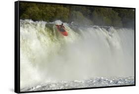 Kayaker Going over Maruia Falls, Tasman, South Island, New Zealand-David Wall-Framed Stretched Canvas