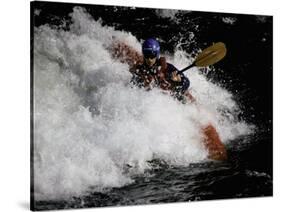 Kayaker in Whitewater, USA-Michael Brown-Stretched Canvas