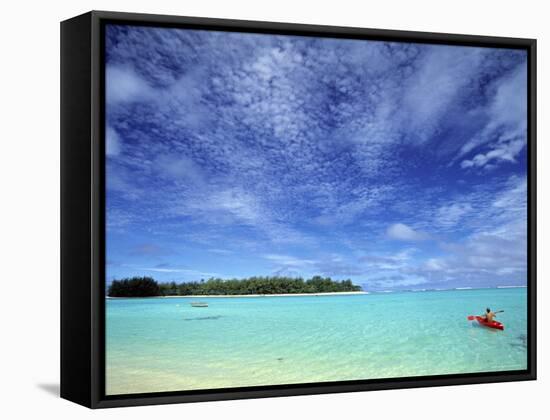 Kayaker, Muri Beach, Rarotonga, Cook Islands-Walter Bibikow-Framed Stretched Canvas