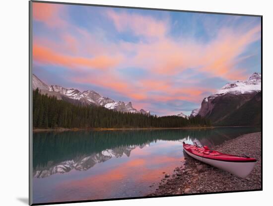 Kayaker on Maligne Lake, Jasper National Park, Alberta, Canada-Gary Luhm-Mounted Premium Photographic Print
