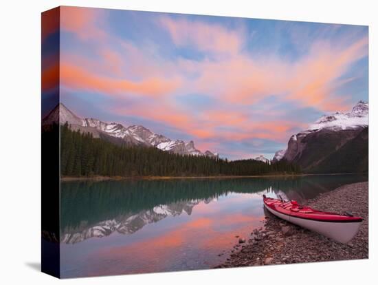 Kayaker on Maligne Lake, Jasper National Park, Alberta, Canada-Gary Luhm-Stretched Canvas