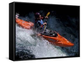 Kayaker on the White Salmon River, Gorge Games, Oregon, USA-Lee Kopfler-Framed Stretched Canvas