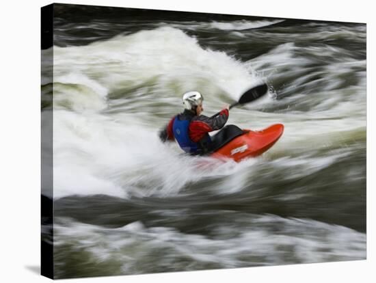 Kayaker Plays in a Hole in Tariffville Gorge, Farmington River in Tariffville, Connecticut, USA-Jerry & Marcy Monkman-Stretched Canvas