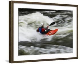 Kayaker Plays in a Hole in Tariffville Gorge, Farmington River in Tariffville, Connecticut, USA-Jerry & Marcy Monkman-Framed Photographic Print