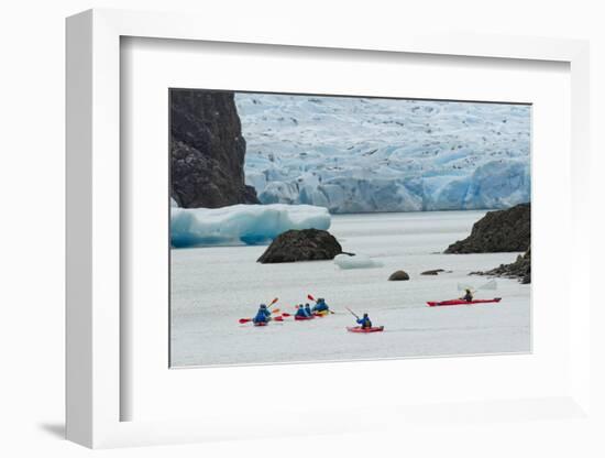 Kayaker's exploring Grey Lake and Grey Glacier, Torres del Paine National Park, Chile, Patagonia-Adam Jones-Framed Photographic Print