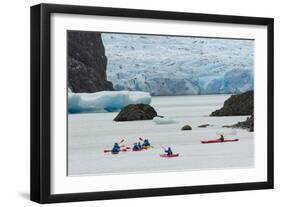 Kayaker's exploring Grey Lake and Grey Glacier, Torres del Paine National Park, Chile, Patagonia-Adam Jones-Framed Photographic Print