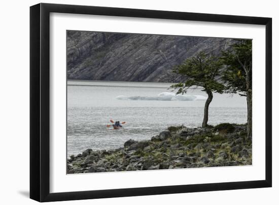 Kayaker's exploring Grey Lake, Torres del Paine National Park, Chile, Patagonia-Adam Jones-Framed Photographic Print