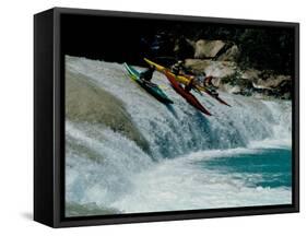 Kayakers Drop Vertically on Shumel Ja River, Mexico-Michael Brown-Framed Stretched Canvas