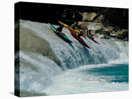 Kayakers Drop Vertically on Shumel Ja River, Mexico-Michael Brown-Stretched Canvas