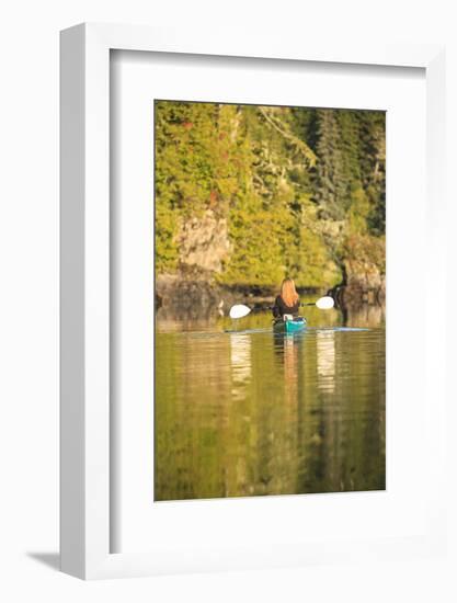 Kayakers in Clam Cove near Browning Passage, Northern Vancouver Island, British Columbia, Canada-Stuart Westmorland-Framed Photographic Print