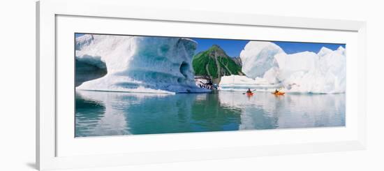 Kayakers in the Lake, Bear Glacier Lake, Kenai Fjords National Park, Alaska, USA-null-Framed Photographic Print