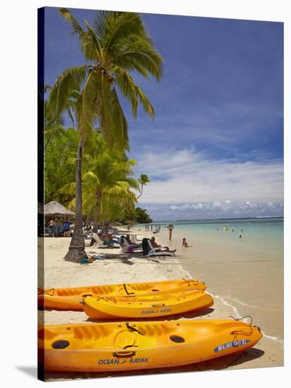 Kayaks and Beach, Shangri-La Fijian Resort, Yanuca Island, Coral Coast, Viti Levu, Fiji-David Wall-Stretched Canvas