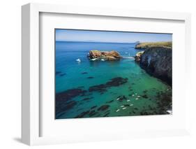 Kayaks and sailboats at Scorpion Cove, Santa Cruz Island, Channel Islands NP, California, USA.-Russ Bishop-Framed Photographic Print