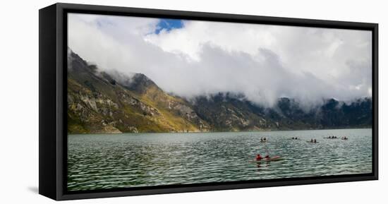 Kayaks at Quilotoa, a water-filled caldera and the most western volcano in the Ecuadorian Andes, Ec-Alexandre Rotenberg-Framed Stretched Canvas