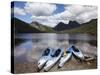 Kayaks, Cradle Mountain and Dove Lake, Lake St Clair National Park, Western Tasmania, Australia-David Wall-Stretched Canvas