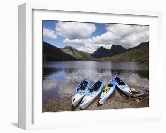 Kayaks, Cradle Mountain and Dove Lake, Lake St Clair National Park, Western Tasmania, Australia-David Wall-Framed Photographic Print