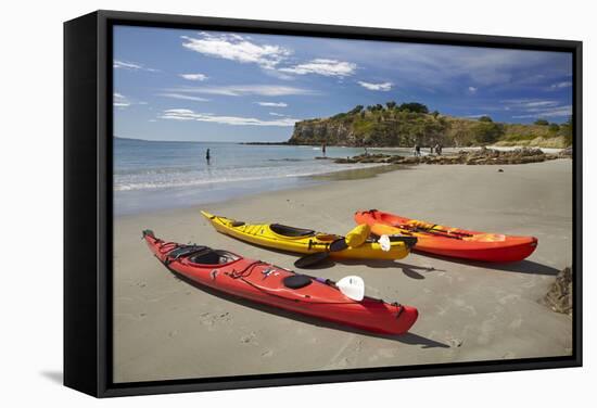 Kayaks, Doctors Point, Mapoutahi Pa, Maori Pa Site, South Island, New Zealand-David Wall-Framed Stretched Canvas