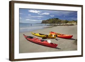 Kayaks, Doctors Point, Mapoutahi Pa, Maori Pa Site, South Island, New Zealand-David Wall-Framed Photographic Print