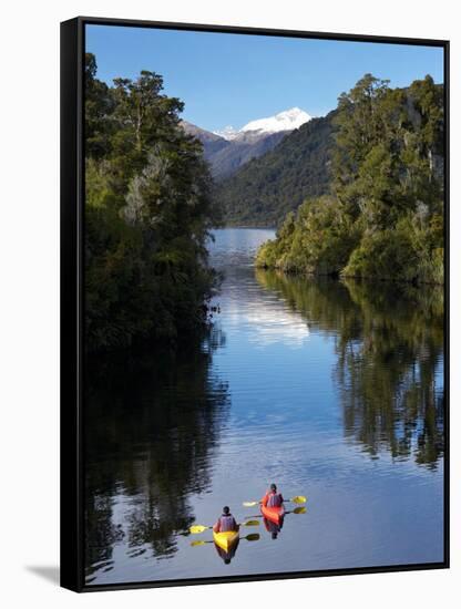 Kayaks, Moeraki River by Lake Moeraki, West Coast, South Island, New Zealand-David Wall-Framed Stretched Canvas