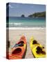 Kayaks on Beach, Hahei, Coromandel Peninsula, North Island, New Zealand-David Wall-Stretched Canvas